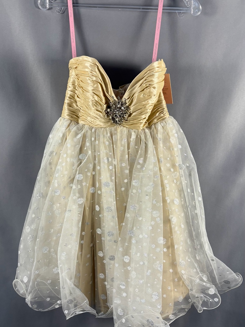 Gold Mini Party Dress with Embellished Bodice
